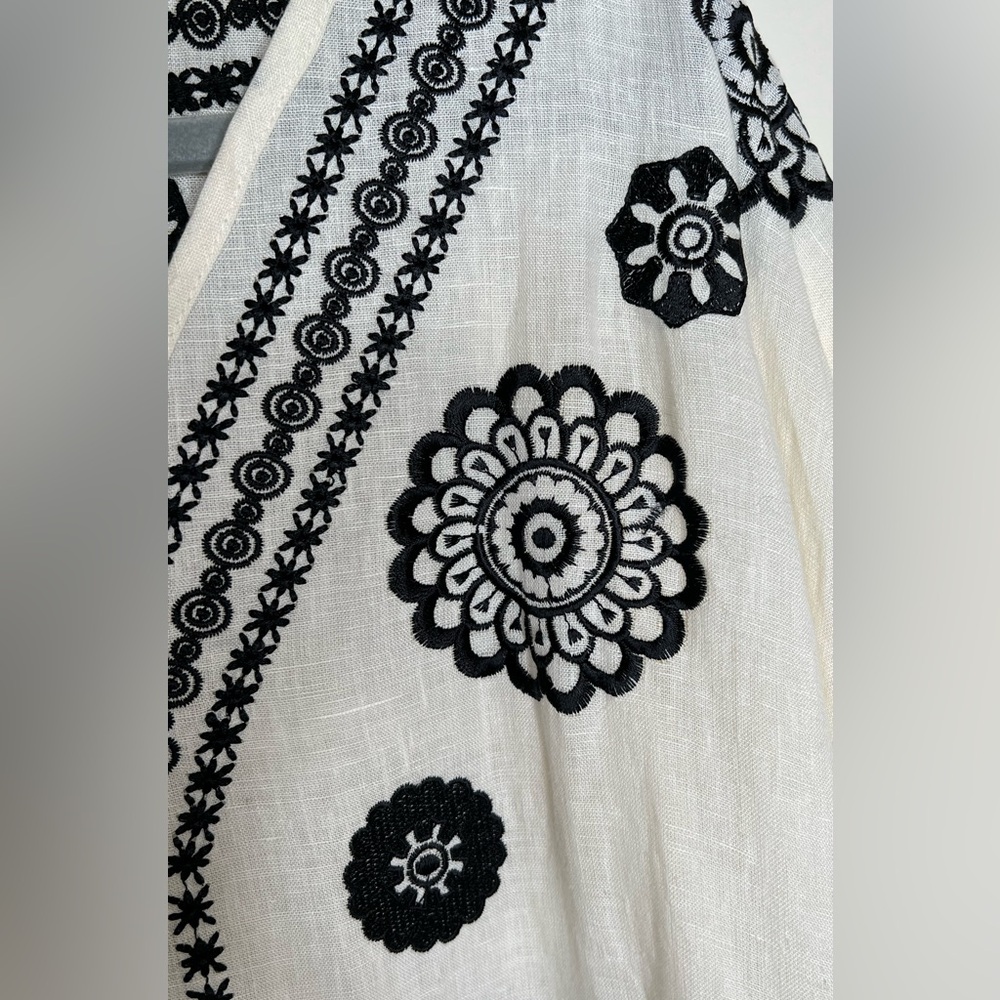 Echo Cream Linen Blend Amalfi Caftan W/Black Embroidery, Sz XL, NWT - Picture 3 of 8